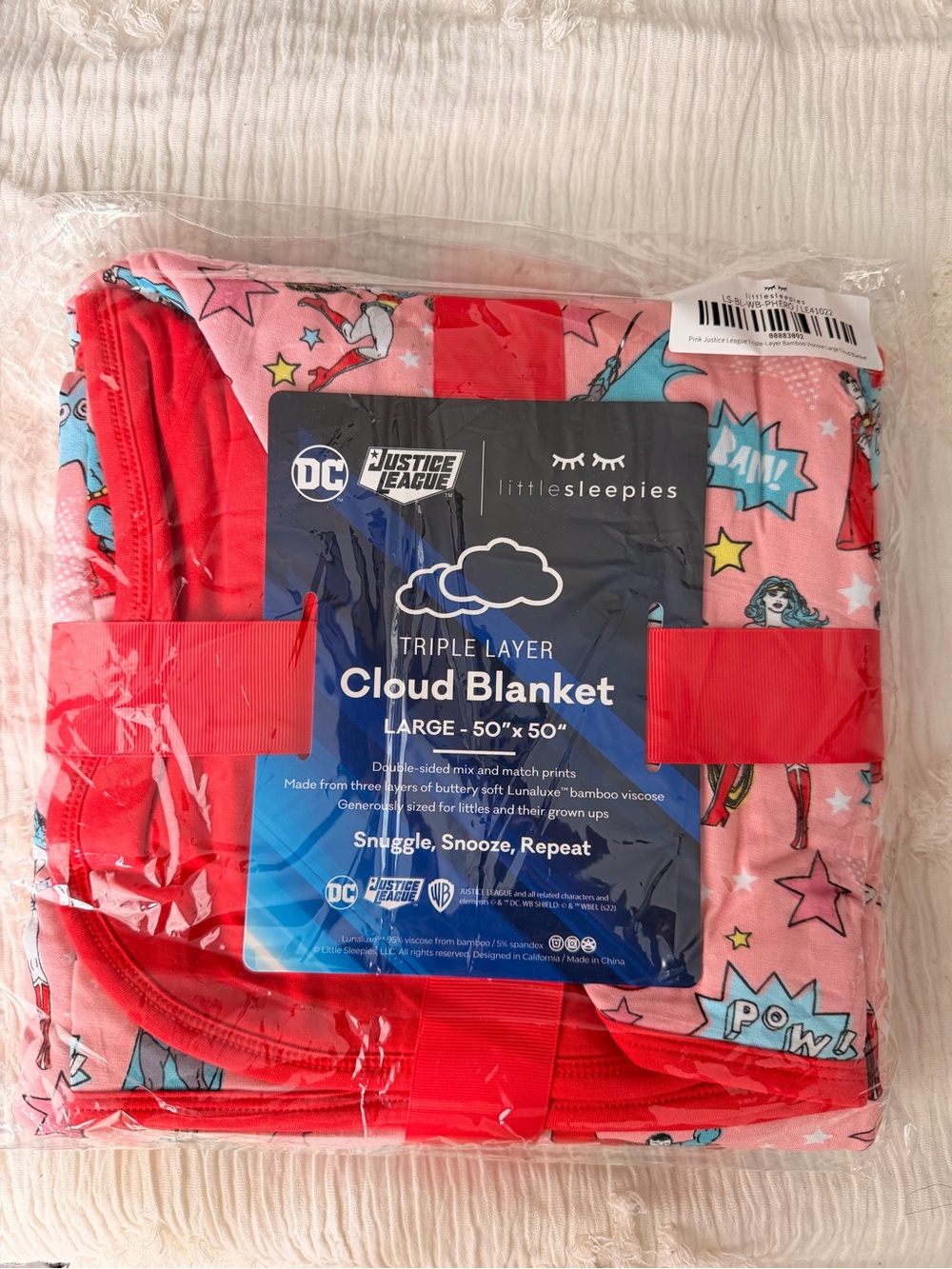 NWT Little sleepies Cloud Blanket Pink Justice League
